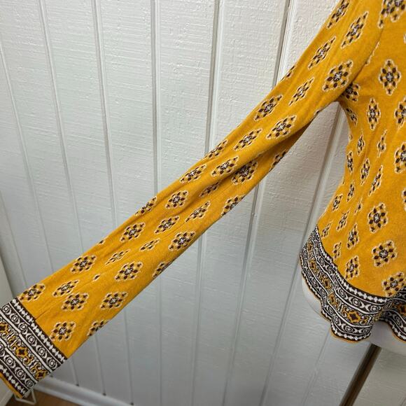 Free People Women Long Sleeve Knit Sweater Gold Fall Pullover Boho Hippie Small - Picture 2 of 8